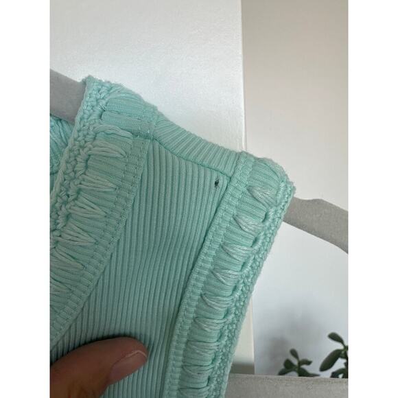 Chico's Turquoise Ribbed Crochet- Trimmed Tank, Size L - Picture 5 of 6